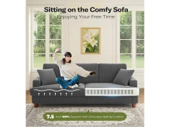 Sofá de veludo com nervuras com telhas de 3, grande sofá reto moderno acolchoado com assentos extras profundos de 53 cm - 2 almofadas - 220x76x84cm - cinza cinza Sofá