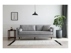 Clearance Sofá direito de design vintage de 3 lugares em veludo cinza claro NALHA - Estilo Escandinavo Sofá