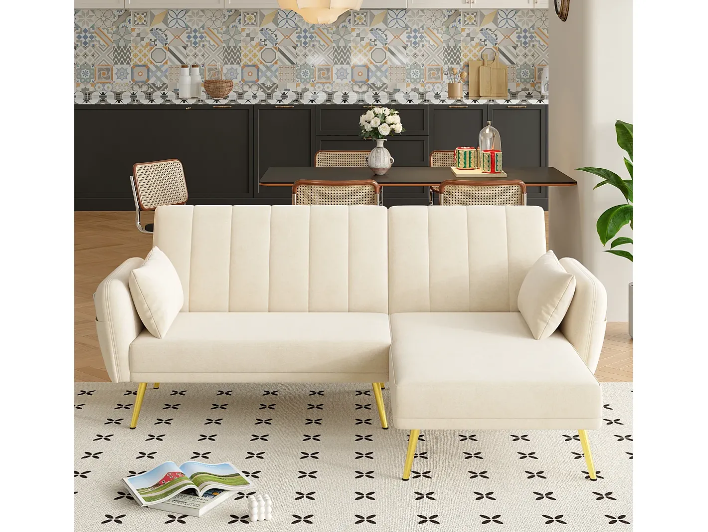 Clearance Sofá dobrável moderno - Sofá em L - Sofá-cama com canto adicional - Sofá