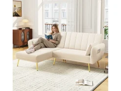 Clearance Sofá dobrável moderno - Sofá em L - Sofá-cama com canto adicional - Sofá