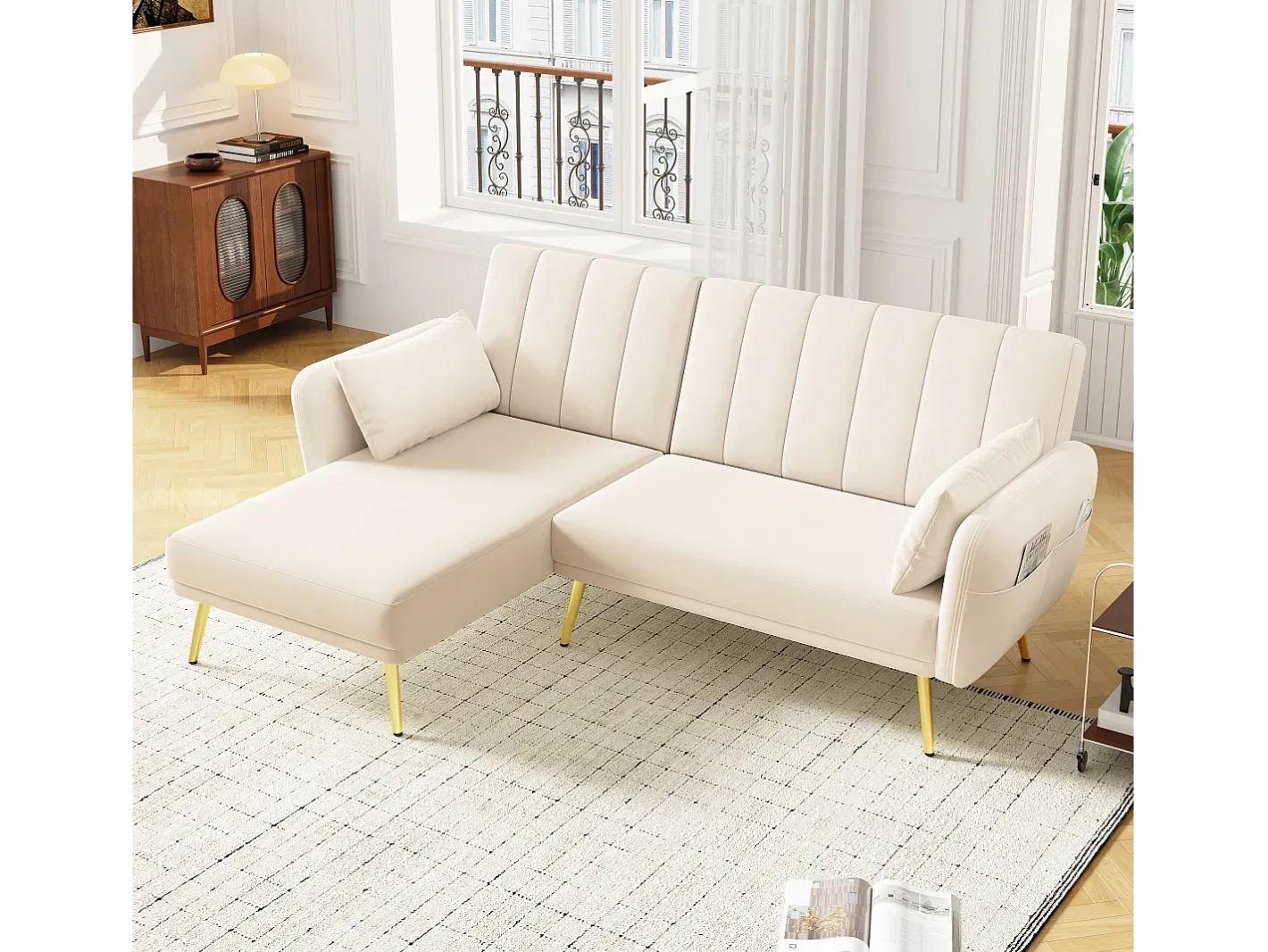 Clearance Sofá dobrável moderno - Sofá em L - Sofá-cama com canto adicional - Sofá