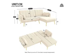 Clearance Sofá dobrável moderno - Sofá em L - Sofá-cama com canto adicional - Sofá