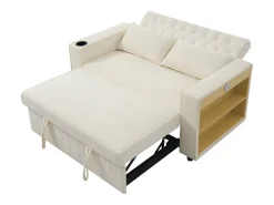 Sofá dobrável moderno para 2 pessoas - com porta-copos - com portas de carregamento USB - com almofadas - tecido de pelúcia -^ModernLuxe New