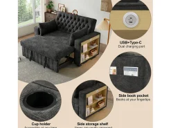 Sofá dobrável moderno para 2 pessoas - com porta-copos - com portas de carregamento USB - com almofadas - tecido de pelúcia - Cinza^ModernLuxe Sale