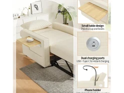 Sofá dobrável multifuncional - com portas de carregamento USB - com suporte para telefone - Tecido de veludo cotelê -^ModernLuxe New