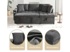 Outlet Sofá em L com sofá-cama arquivado - com espaço de armazenamento - carregamento USB - 2 almofadas - Cinza Sofá
