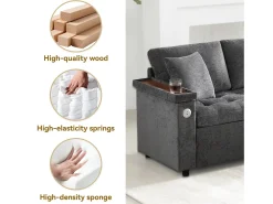Outlet Sofá em L com sofá-cama arquivado - com espaço de armazenamento - carregamento USB - 2 almofadas - Cinza Sofá