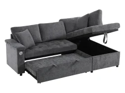 Outlet Sofá em L com sofá-cama arquivado - com espaço de armazenamento - carregamento USB - 2 almofadas - Cinza Sofá