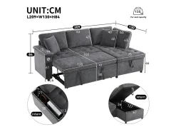 Outlet Sofá em L com sofá-cama arquivado - com espaço de armazenamento - carregamento USB - 2 almofadas - Cinza Sofá