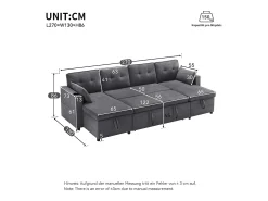Sofá em U 270x130x86 cm - Sofá acolchoado - Tecido de algodão e linho - Com porta-copos - Dois compartimentos de arrumação - Cinza^ModernLuxe Online