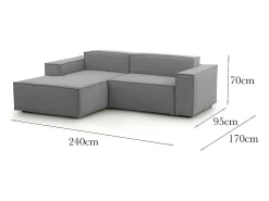 Talamo Italia Sofá*Sofá fixo Daniela, Sofá modular grande de 2 lugares com península esquerda, 100% Fabricado na Itália, Sofá de tecido moderno, 240x170h70 cm, Cinza Cinzento