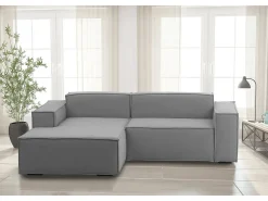 Talamo Italia Sofá*Sofá fixo Daniela, Sofá modular grande de 2 lugares com península esquerda, 100% Fabricado na Itália, Sofá de tecido moderno, 240x170h70 cm, Cinza Cinzento