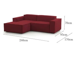 Talamo Italia Sofá*Sofá fixo Dcagnan, Sofá modular grande de 2 lugares com península esquerda, 100% Fabricado na Itália, Sofá de tecido moderno, 240x170h70 cm, Vermelho