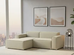 Talamo Italia Sofá*Sofá fixo Dcagnan, Sofá modular grande de 2 lugares com península esquerda, 100% Fabricado na Itália, Sofá de tecido moderno, 240x170h70 cm, Bege