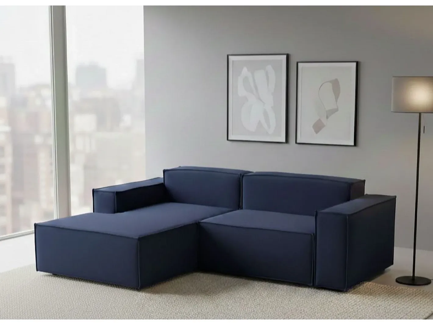 Clearance Sofá fixo Dcagnan, Sofá modular grande de 2 lugares com península esquerda, 100% Fabricado na Itália, Sofá de tecido moderno, 240x170h70 cm, Sofá