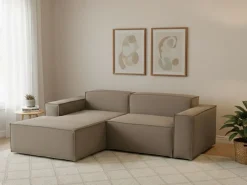 Online Sofá fixo Dcagnan, Sofá modular grande de 2 lugares com península esquerda, 100% Fabricado na Itália, Sofá de tecido moderno, 240x170h70 cm, Taupe Sofá