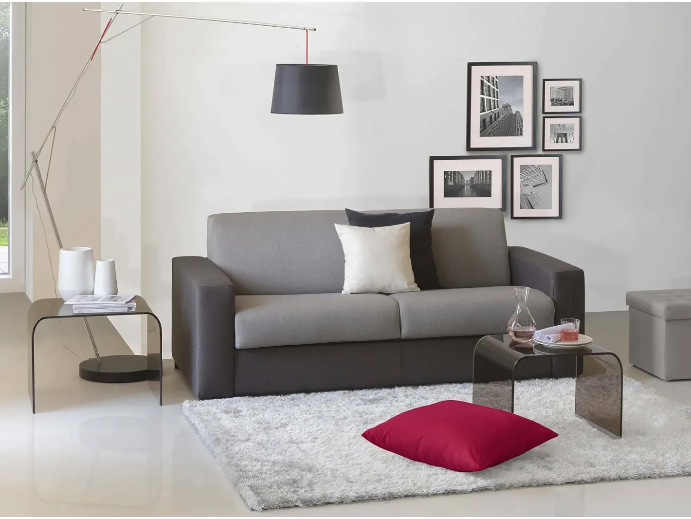 Talamo Italia Sofá*Sofá fixo Dciucc, sofá de 3 lugares, 100% Fabricado na Itália, Sofá da sala em tecido acolchoado, com braços padrão, 220x95h90 cm, Cinza e Antracite Cinzento