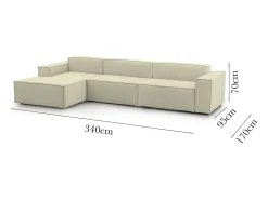 Talamo Italia Sofá*Sofá fixo Dgarzy, sofá modular de 4 lugares com península esquerda, 100% Fabricado na Itália, Sofá de tecido moderno, 340x170h70 cm, Bege