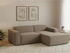 Talamo Italia Sofá*Sofá fixo Dgatta, Sofá modular grande de 2 lugares com península direita, 100% Fabricado na Itália, Sofá de tecido moderno, 240x170h70 cm, Taupe Cinzento