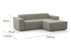 Talamo Italia Sofá*Sofá fixo Dgatta, Sofá modular grande de 2 lugares com península direita, 100% Fabricado na Itália, Sofá de tecido moderno, 240x170h70 cm, Taupe Cinzento