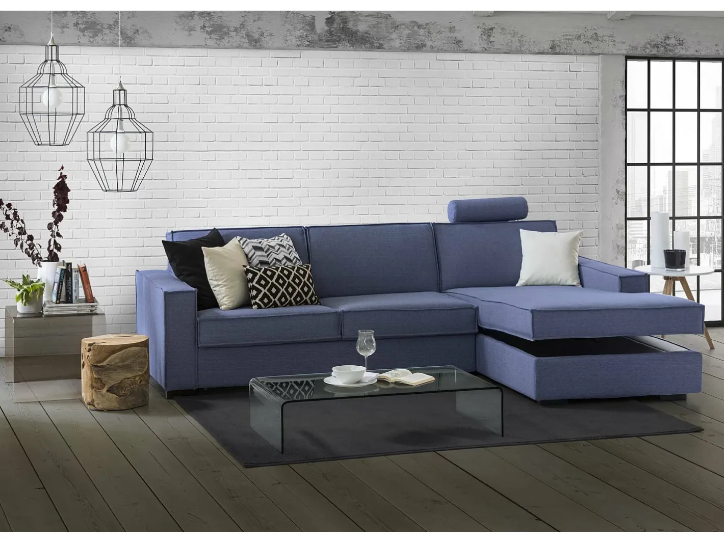 Clearance Sofá fixo Dgodea, Sofá de canto, 100% Fabricado na Itália, Sofá da sala com península direita de armazenamento, com braços finos, 260x95h90 cm, Sofá