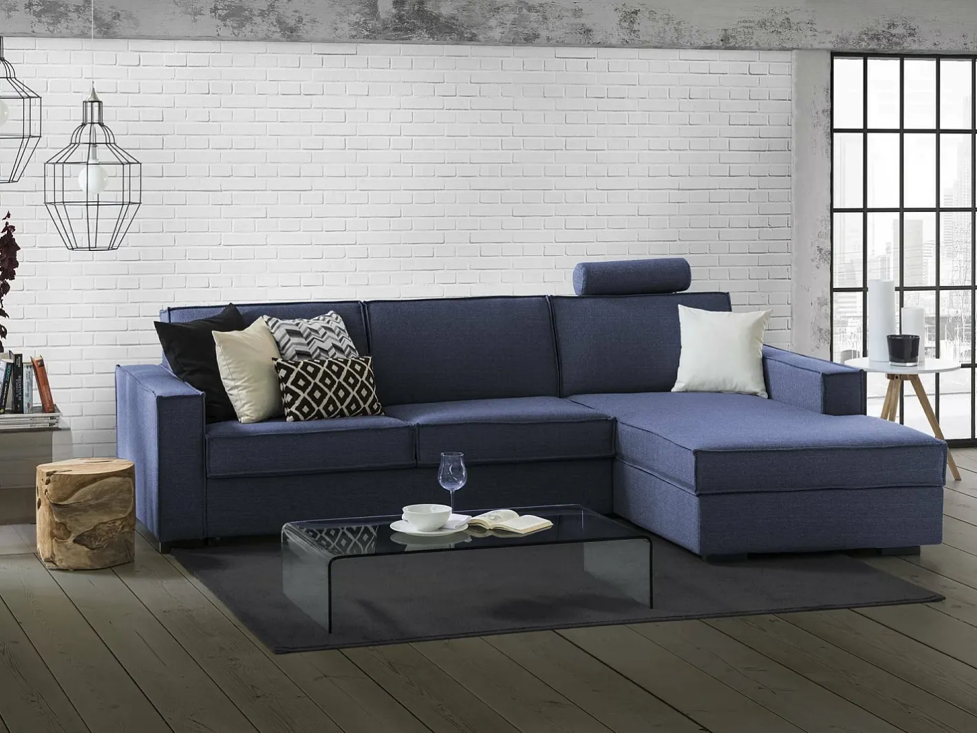 Clearance Sofá fixo Dgodea, Sofá de canto, 100% Fabricado na Itália, Sofá da sala com península direita de armazenamento, com braços finos, 260x95h90 cm, Sofá