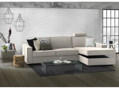 Clearance Sofá fixo Dgodea, Sofá de canto, 100% Fabricado na Itália, Sofá da sala com, Península direita, com braços finos, Cm 260x95h90, Taupe Sofá