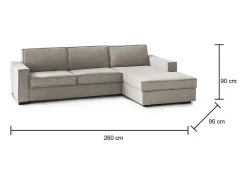 Clearance Sofá fixo Dgodea, Sofá de canto, 100% Fabricado na Itália, Sofá da sala com, Península direita, com braços finos, Cm 260x95h90, Taupe Sofá