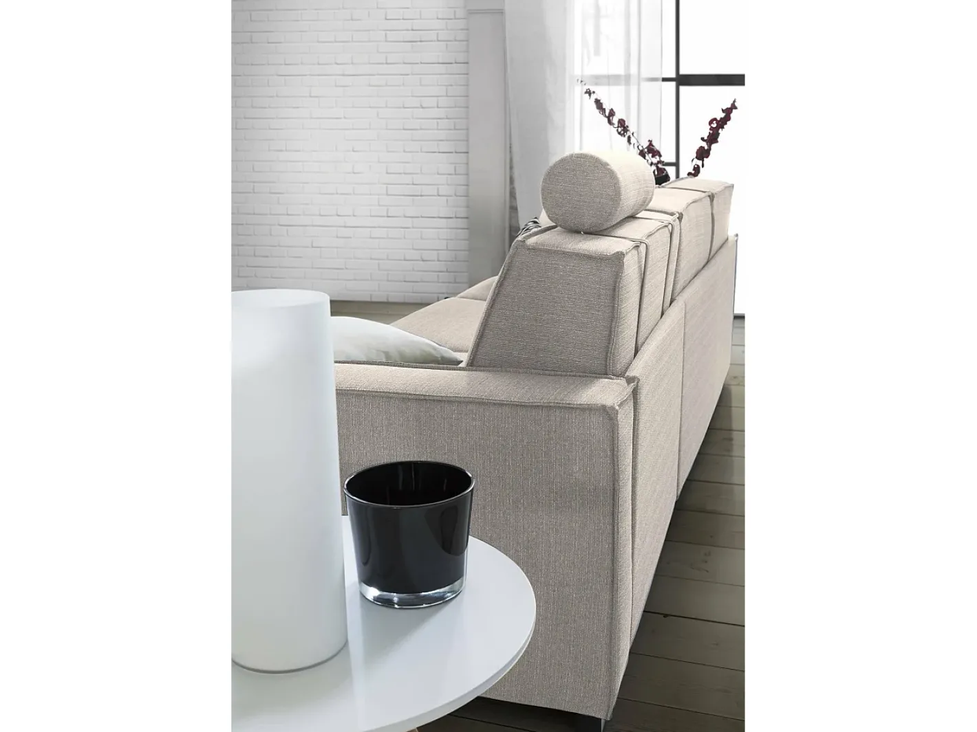 Clearance Sofá fixo Dgodea, Sofá de canto, 100% Fabricado na Itália, Sofá da sala com, Península direita, com braços finos, Cm 260x95h90, Taupe Sofá