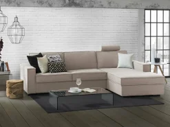 Clearance Sofá fixo Dgodea, Sofá de canto, 100% Fabricado na Itália, Sofá da sala com, Península direita, com braços finos, Cm 260x95h90, Taupe Sofá