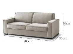 Talamo Italia Sofá*Sofá fixo Dgozz, Sofá grande de 2 lugares, 100% Fabricado na Itália, Sofá da sala em tecido, com braços padrão, Cm 200x95h90, Taupe Cinzento
