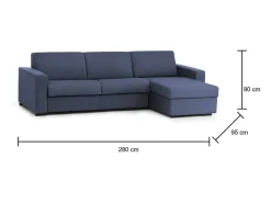 Sofá fixo Dland, Sofá de canto, 100% Made in Italy, Sofá de ala, com penínula de arrumação reverível, em tecido acolchoado, com braço tandard, 280x95h90 cm, Sofá