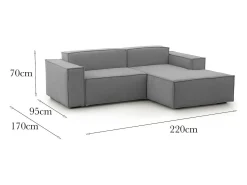 Talamo Italia Sofá*Sofá fixo Dlorenz, sofá modular de 2 lugares com península direita, 100% Fabricado na Itália, Sofá de tecido moderno, 220x170h70 cm, Cinza Cinzento