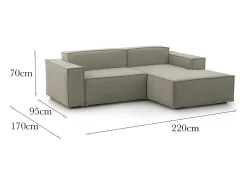Sofá fixo Dlorenz, sofá modular de 2 lugares com península direita, 100% Fabricado na Itália, Sofá de tecido moderno, 220x170h70 cm, Taupe^Talamo Italia Discount
