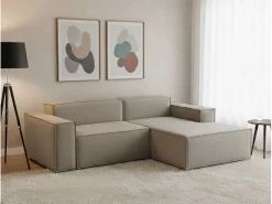 Sofá fixo Dlorenz, sofá modular de 2 lugares com península direita, 100% Fabricado na Itália, Sofá de tecido moderno, 220x170h70 cm, Taupe^Talamo Italia Discount