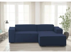 Talamo Italia Sofá*Sofá fixo Dlorenz, sofá modular de 2 lugares com península direita, 100% Fabricado na Itália, Sofá de tecido moderno, 220x170h70 cm, Azul