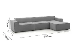 Talamo Italia Sofá*Sofá fixo Dmaiol, sofá modular de 4 lugares com península direita, 100% Fabricado na Itália, Sofá de tecido moderno, 340x170h70 cm, Cinza Cinzento
