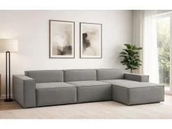 Talamo Italia Sofá*Sofá fixo Dmaiol, sofá modular de 4 lugares com península direita, 100% Fabricado na Itália, Sofá de tecido moderno, 340x170h70 cm, Cinza Cinzento