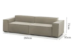 Talamo Italia Sofá*Sofá fixo Dmelucc, sofá modular linear de 3 lugares, 100% Fabricado na Itália, Sofá moderno para sala em tecido, 260x95h70 cm, Taupe Cinzento