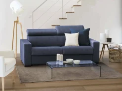 Talamo Italia Sofá*Sofá fixo Dmicel, ofá de 3 lugare, 100% Fabricado na Itália, Sofá da ala, em tecido acolchoado, com apoio de cabeça ajutávei â€<â€<e braço fino, 200x95h85 cm, Azul