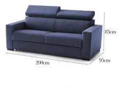 Talamo Italia Sofá*Sofá fixo Dmicel, ofá de 3 lugare, 100% Fabricado na Itália, Sofá da ala, em tecido acolchoado, com apoio de cabeça ajutávei â€<â€<e braço fino, 200x95h85 cm, Azul