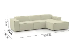 Talamo Italia Sofá*Sofá fixo Giovanna, sofá modular de 3 lugares com península direita, 100% Made in Italy, Sofá de tecido moderno, 300x170h70 cm, Bege