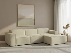 Talamo Italia Sofá*Sofá fixo Giovanna, sofá modular de 3 lugares com península direita, 100% Made in Italy, Sofá de tecido moderno, 300x170h70 cm, Bege