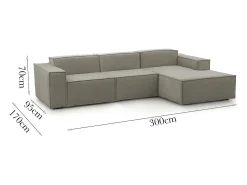 Talamo Italia Sofá*Sofá fixo Giovanna, sofá modular de 3 lugares com península direita, 100% Made in Italy, Sofá de tecido moderno, 300x170h70 cm, Taupe Cinzento