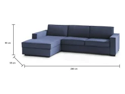 Talamo Italia Sofá*Sofá fixo Grazia, Sofá de canto, 100% Fabricado na Itália, Sofá da sala com, Península contêiner esquerda, com braços padrão, 280x95h90 cm, Azul