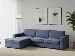 Talamo Italia Sofá*Sofá fixo Grazia, Sofá de canto, 100% Fabricado na Itália, Sofá da sala com, Península contêiner esquerda, com braços padrão, 280x95h90 cm, Azul