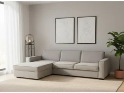 Talamo Italia Sofá*Sofá fixo Grazia, Sofá de canto, 100% Fabricado na Itália, Sofá da sala com, Península contêiner esquerda, com braços padrão, 280x95h90 cm, Cinza Cinzento