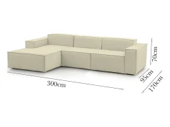 Clearance Sofá fixo Jessica, sofá modular de 3 lugares com península esquerda, 100% Fabricado na Itália, Sofá de tecido moderno, 300x170h70 cm, Sofá