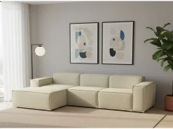 Clearance Sofá fixo Jessica, sofá modular de 3 lugares com península esquerda, 100% Fabricado na Itália, Sofá de tecido moderno, 300x170h70 cm, Sofá