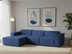 Talamo Italia Sofá*Sofá fixo Jessica, sofá modular de 3 lugares com península esquerda, 100% Fabricado na Itália, Sofá de tecido moderno, 300x170h70 cm, Azul